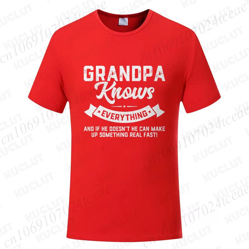 Grandpa Knows Everything Mens Shirts Birthday Gift Funny Father'S Day T-Shirt Tshirts Tops Shirt Fashion Summer Camisa Design