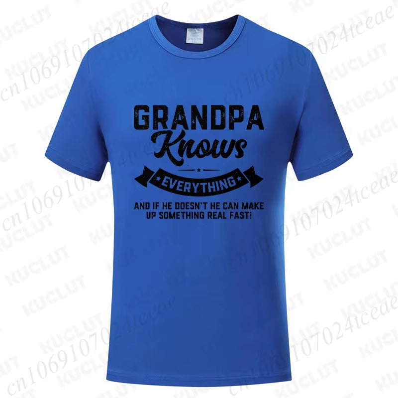 Grandpa Knows Everything Mens Shirts Birthday Gift Funny Father'S Day T-Shirt Tshirts Tops Shirt Fashion Summer Camisa Design