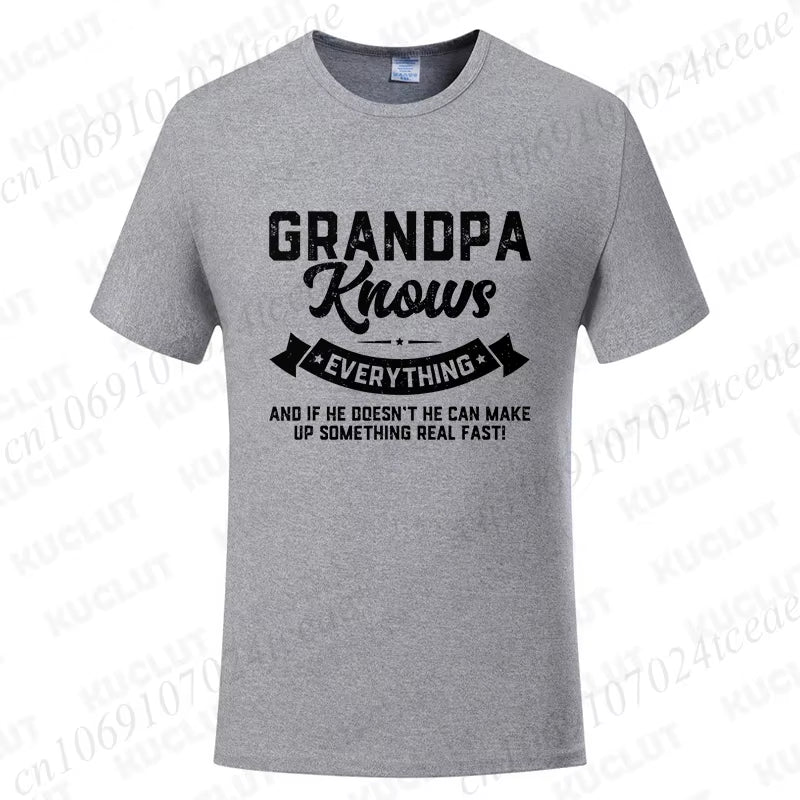 Grandpa Knows Everything Mens Shirts Birthday Gift Funny Father'S Day T-Shirt Tshirts Tops Shirt Fashion Summer Camisa Design