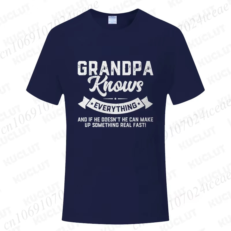 Grandpa Knows Everything Mens Shirts Birthday Gift Funny Father'S Day T-Shirt Tshirts Tops Shirt Fashion Summer Camisa Design