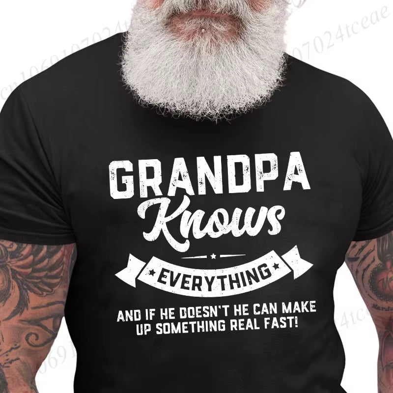Grandpa Knows Everything Mens Shirts Birthday Gift Funny Father'S Day T-Shirt Tshirts Tops Shirt Fashion Summer Camisa Design