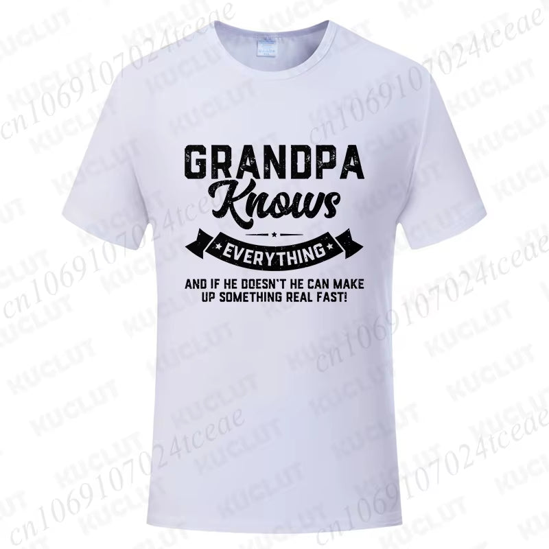 Grandpa Knows Everything Mens Shirts Birthday Gift Funny Father'S Day T-Shirt Tshirts Tops Shirt Fashion Summer Camisa Design