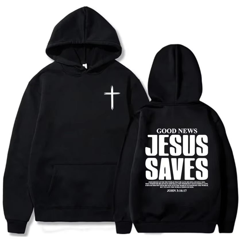 New Jesus Saves John Gospel Printed Christian Bible Adult Men'S Wear Outdoor Daily Loose Comfort Warm Autumn Winter Hoodie