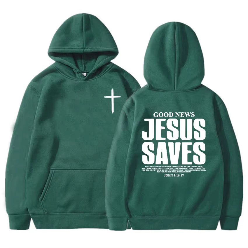 New Jesus Saves John Gospel Printed Christian Bible Adult Men'S Wear Outdoor Daily Loose Comfort Warm Autumn Winter Hoodie