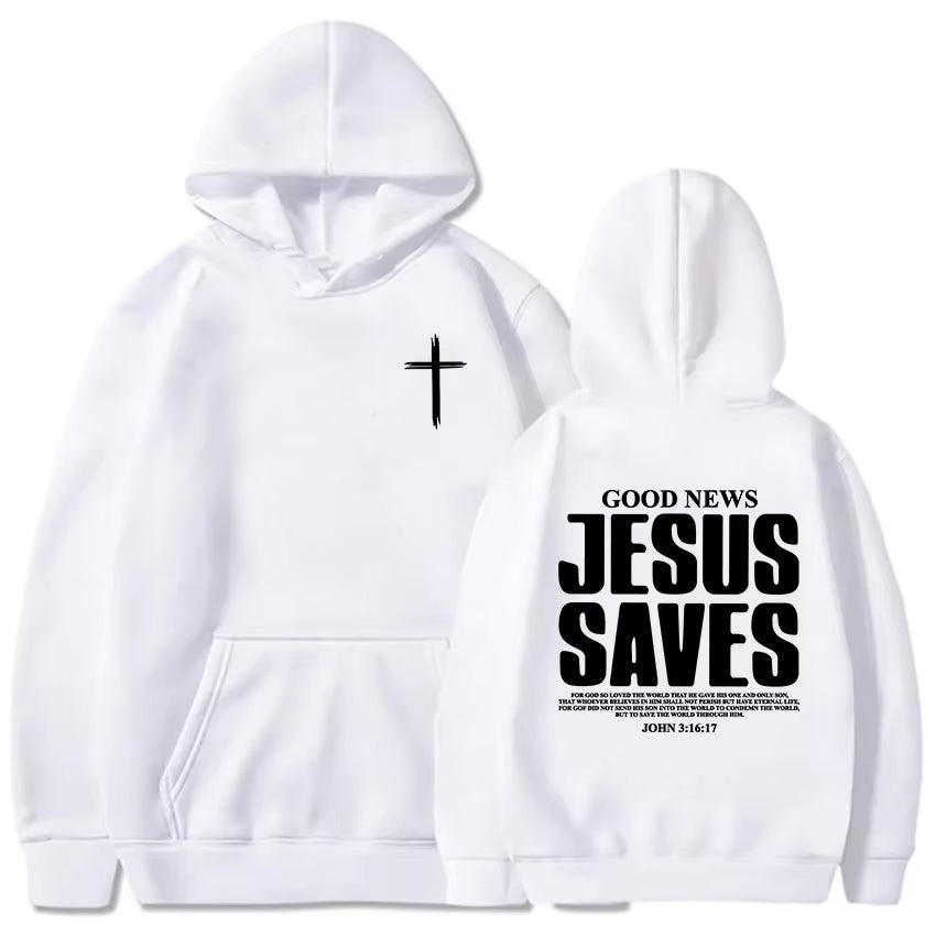 New Jesus Saves John Gospel Printed Christian Bible Adult Men'S Wear Outdoor Daily Loose Comfort Warm Autumn Winter Hoodie