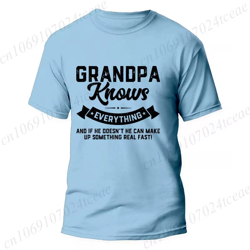 Grandpa Knows Everything Mens Shirts Birthday Gift Funny Father'S Day T-Shirt Tshirts Tops Shirt Fashion Summer Camisa Design