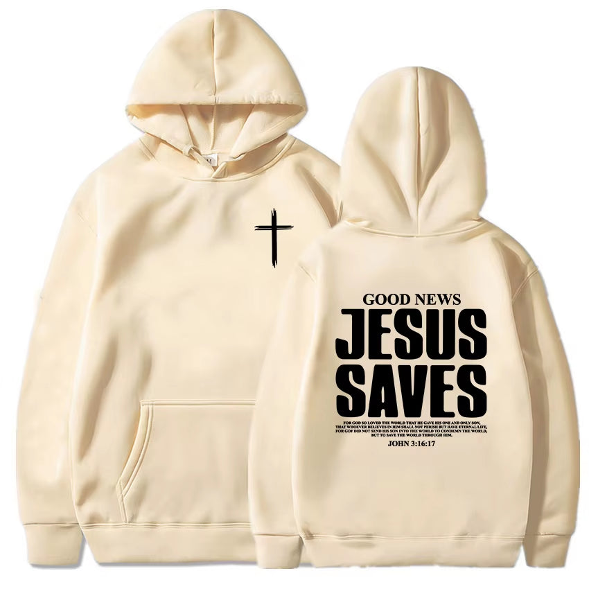 New Jesus Saves John Gospel Printed Christian Bible Adult Men'S Wear Outdoor Daily Loose Comfort Warm Autumn Winter Hoodie