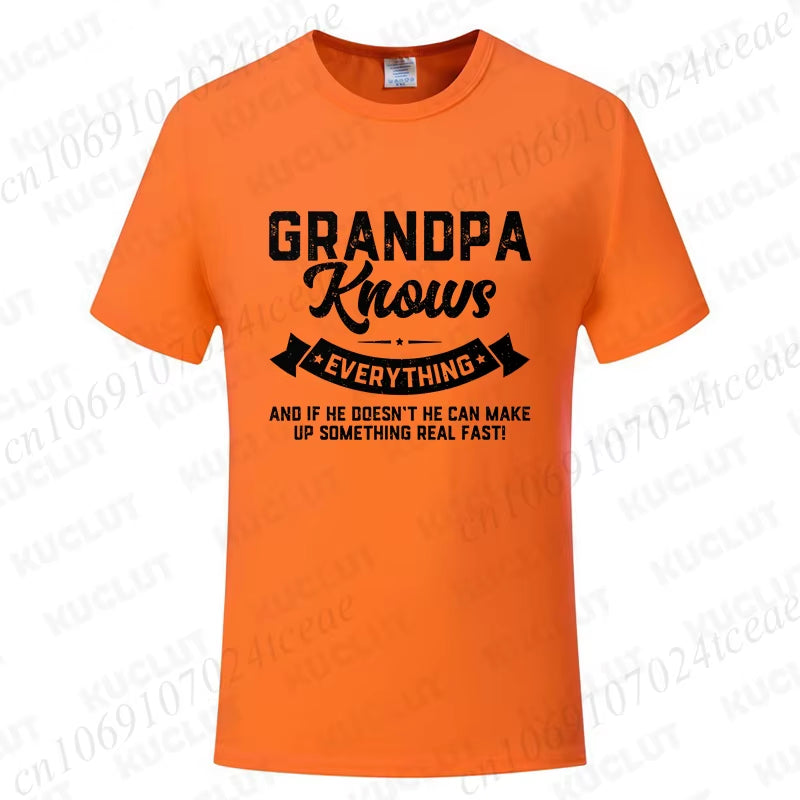 Grandpa Knows Everything Mens Shirts Birthday Gift Funny Father'S Day T-Shirt Tshirts Tops Shirt Fashion Summer Camisa Design