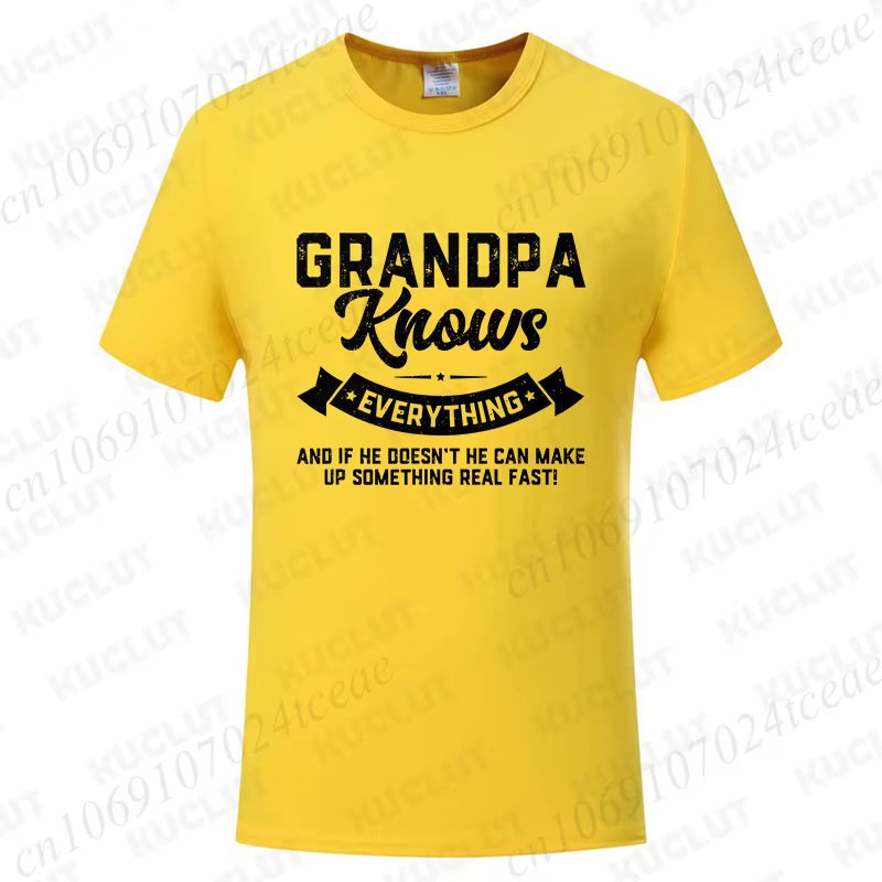 Grandpa Knows Everything Mens Shirts Birthday Gift Funny Father'S Day T-Shirt Tshirts Tops Shirt Fashion Summer Camisa Design