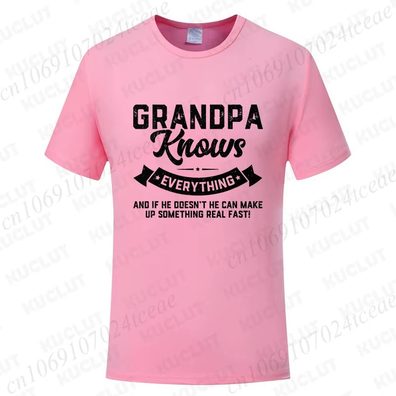 Grandpa Knows Everything Mens Shirts Birthday Gift Funny Father'S Day T-Shirt Tshirts Tops Shirt Fashion Summer Camisa Design