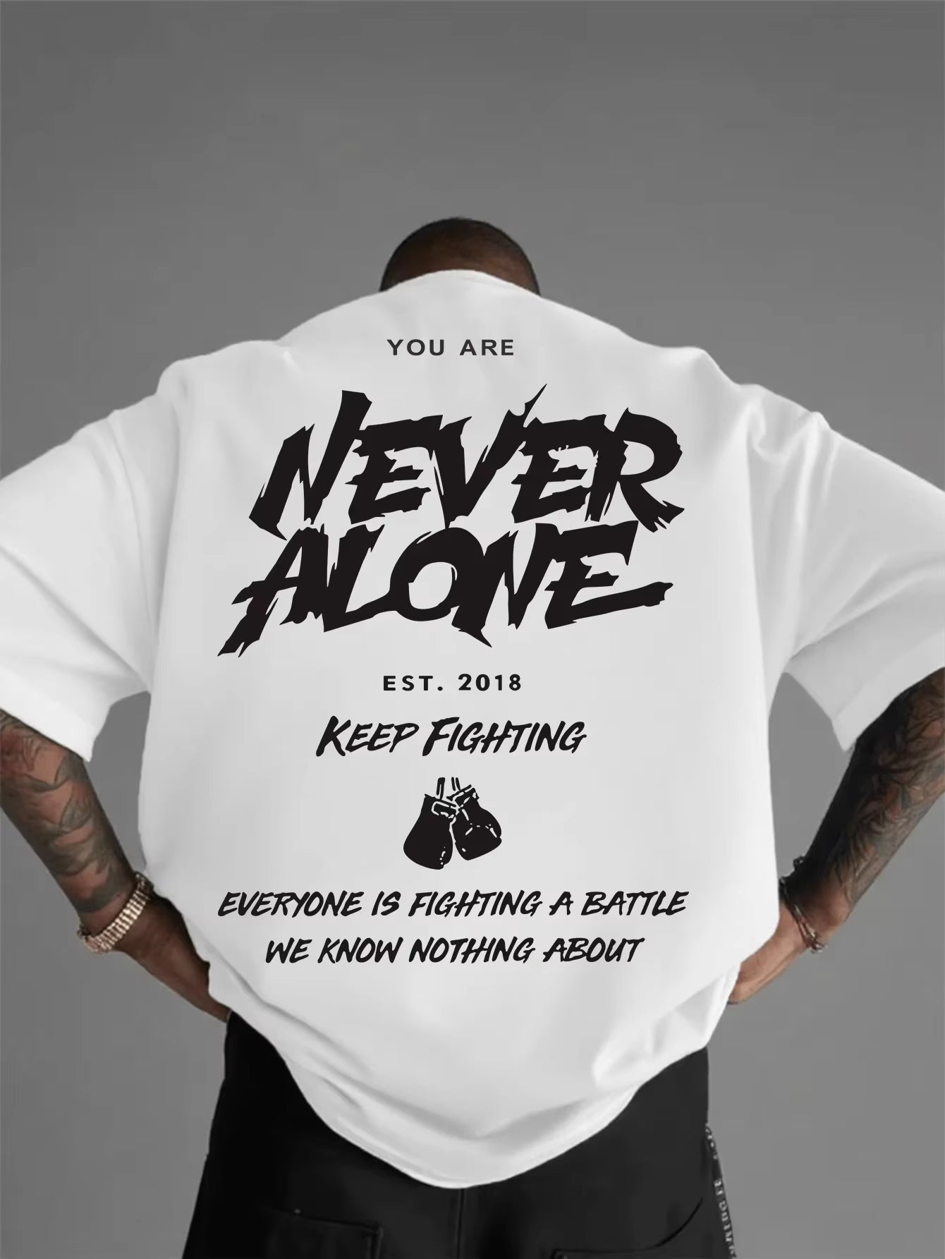 Men'S Motivational Never Alone Boxing Graphic T-Shirt Soft Breathable Fabric Regular Fit Casual Tee Inspirational Quote EST
