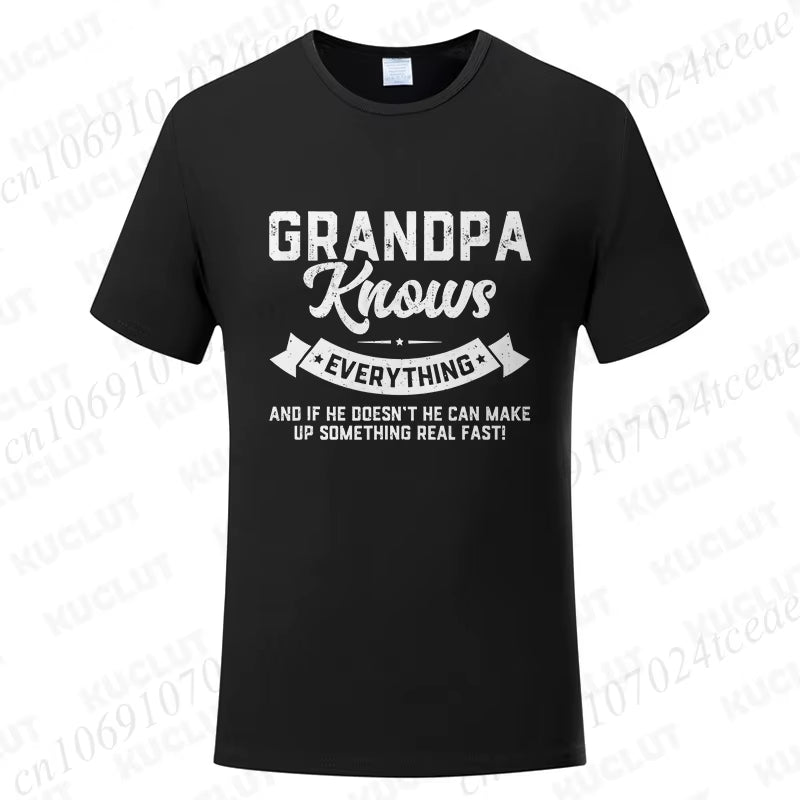 Grandpa Knows Everything Mens Shirts Birthday Gift Funny Father'S Day T-Shirt Tshirts Tops Shirt Fashion Summer Camisa Design