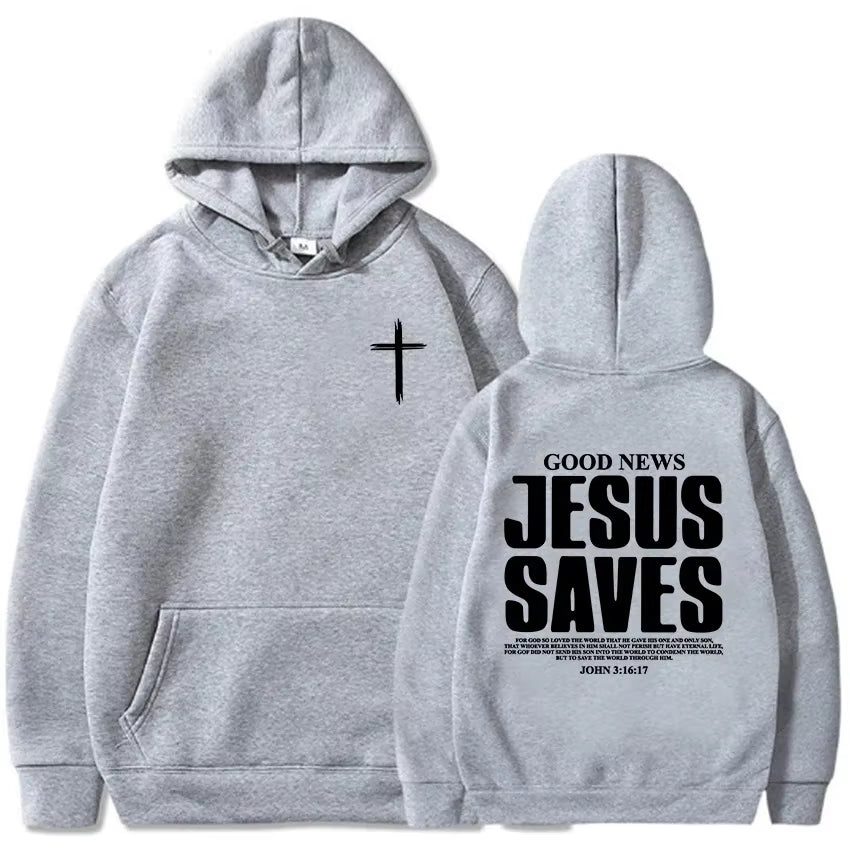 New Jesus Saves John Gospel Printed Christian Bible Adult Men'S Wear Outdoor Daily Loose Comfort Warm Autumn Winter Hoodie