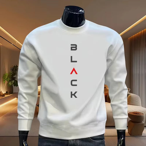 Black Letter Printed Mens Hoodie Classic Crewneck Long Sleeve Pullover Sweatshirt Autumn Spring Casual Warm Fashion Daily Wear